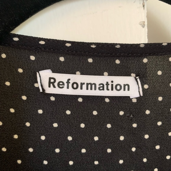 Reformation Sheer black and white polka dot Blouse with buttons size 10 - Picture 5 of 11